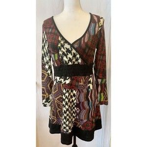 Just Funky Boutique Boho Patchwork Midi Knit Wrap Dress Multicolored Size M